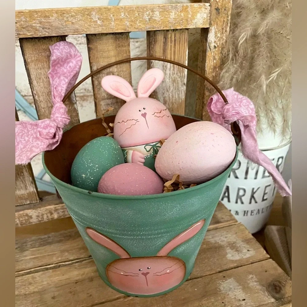 Handcrafted One-of-a-kind Decorative Easter Bunny Basket NEW